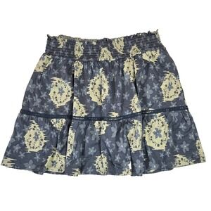 Toad‎ & Co Marigold Ruffle Skirt Blue Floral Women's Size XL Stretch Pockets